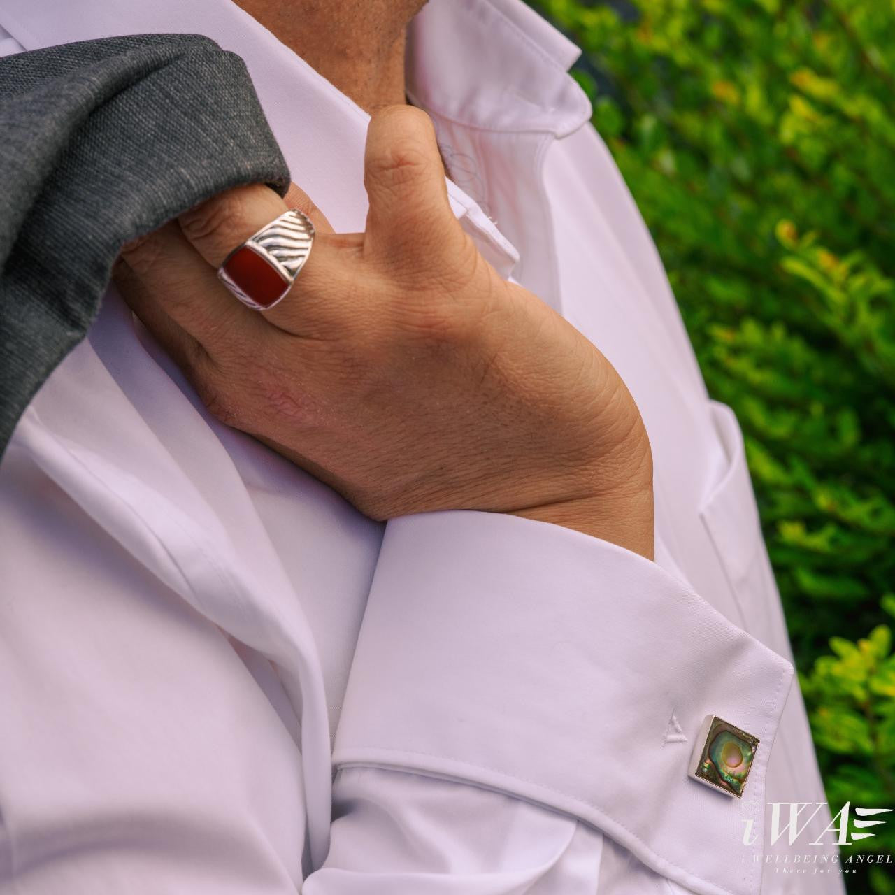 Carnelian Ring and Shell Cufflinks