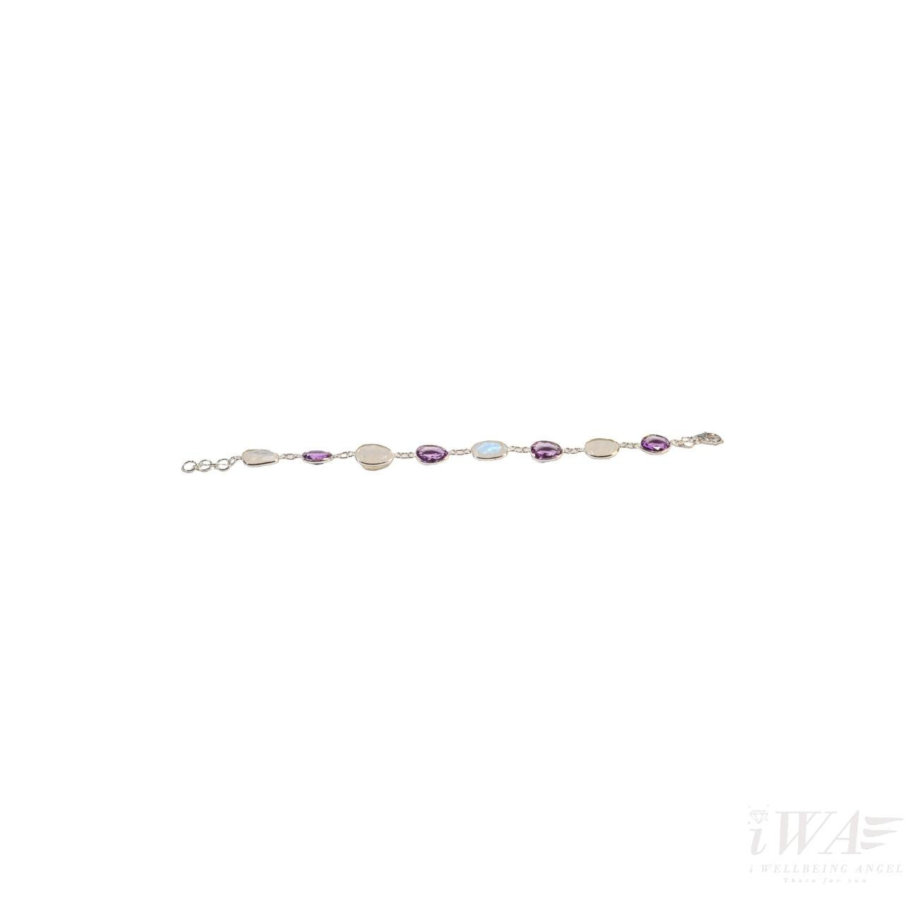 Silver Bracelet with Amethyst and RRainbow Moonstone side