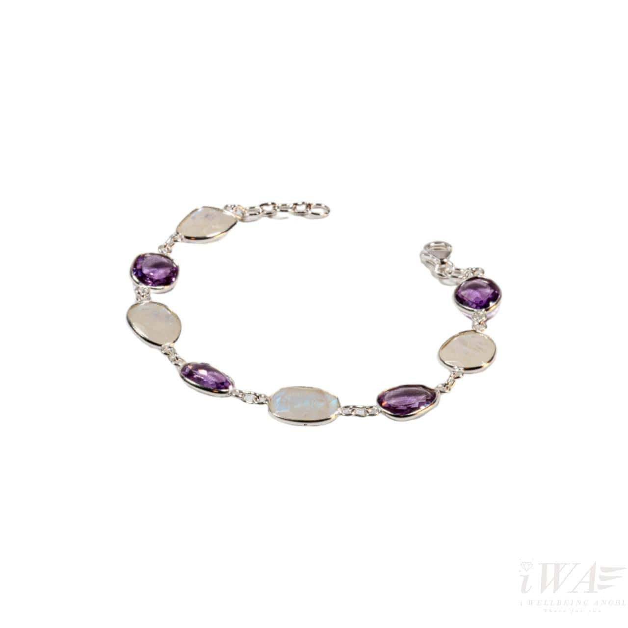 Silver Bracelet with Amethyst and Rainbow Moonstone front