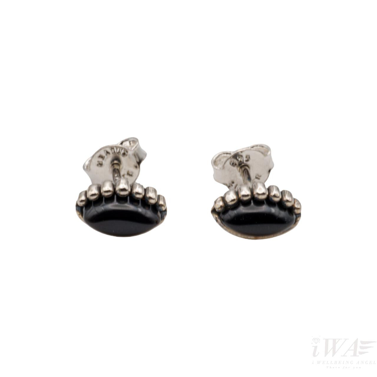 Black Onyx Stud Earring Silver Jewellery