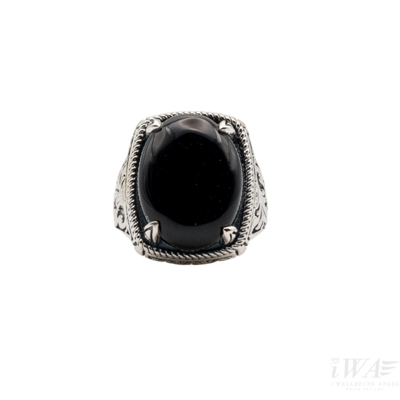 Black Onyx Feuilles Ring Silver Jewellery