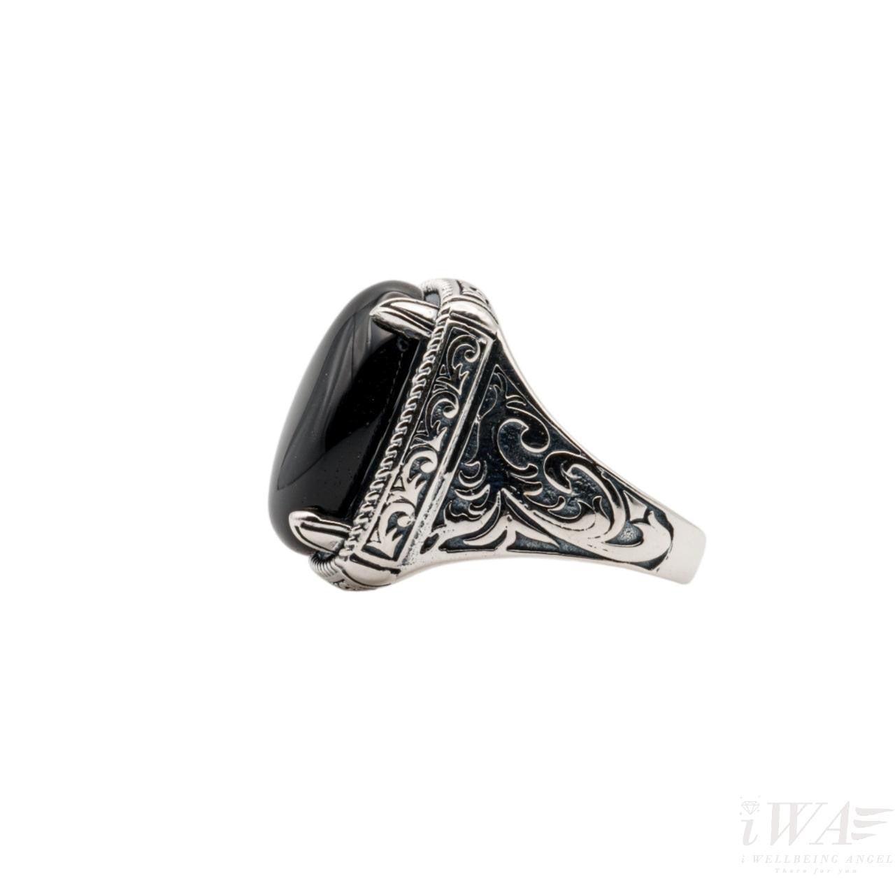 Black Onyx Feuilles Ring Silver Jewellery