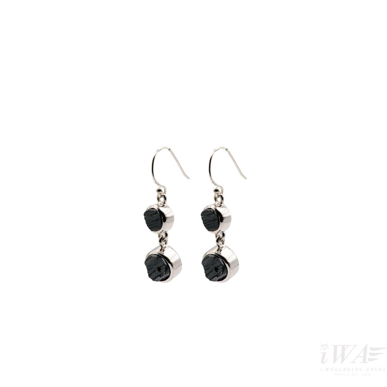 Black Tourmaline Dangle hook Earrings Silver Jewellery