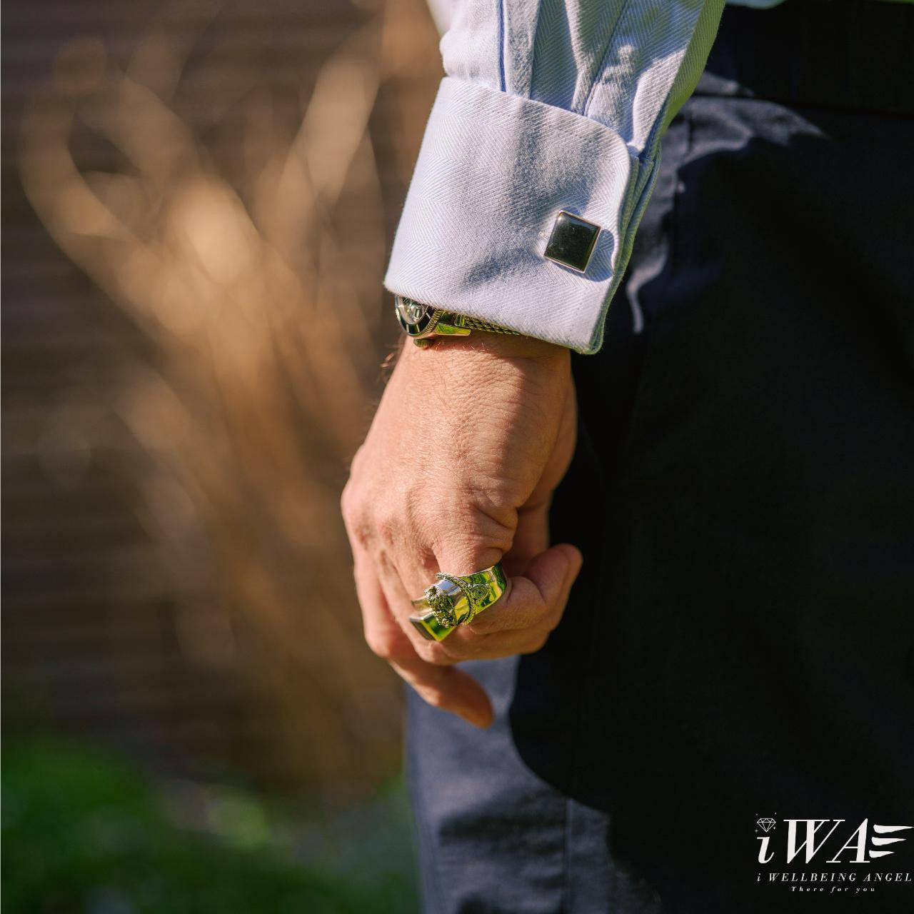 Model with Pyrite Ring iWA Ubertas design formal wear
