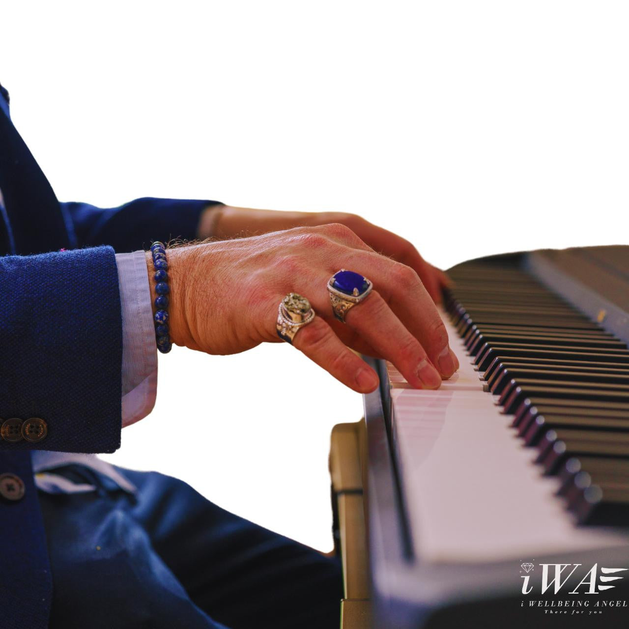 Model with Pyrite Ring iWA Ubertas design playing piano