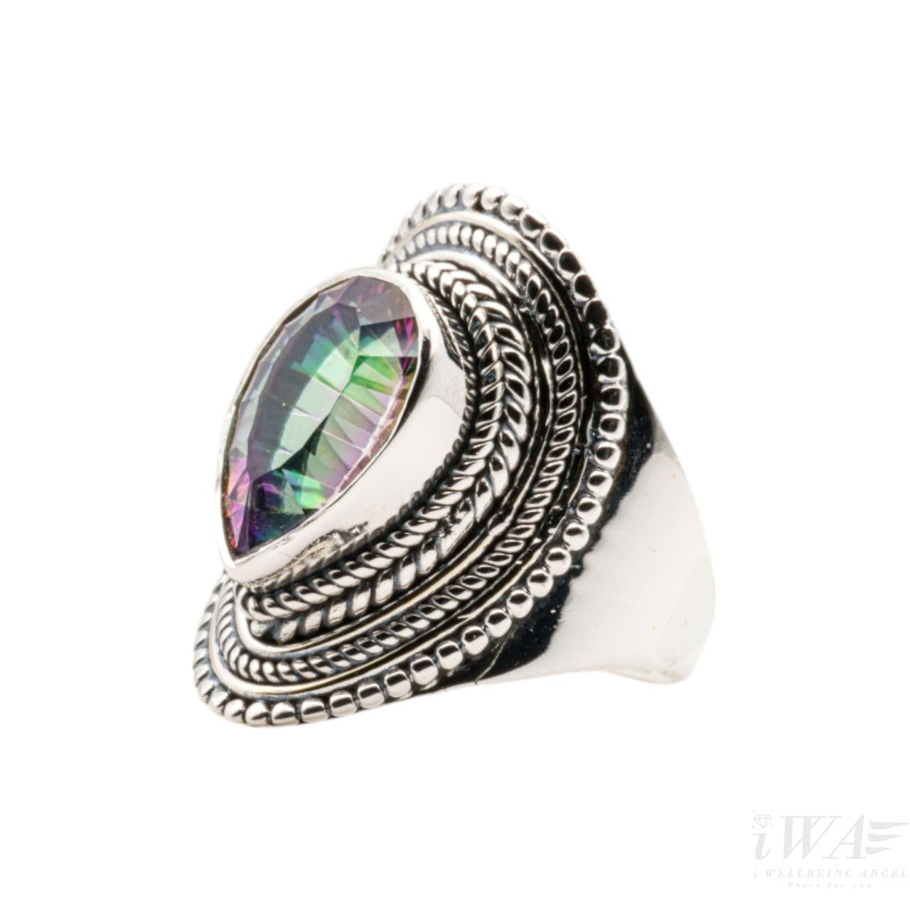 Mystic Quartz Raindrop Ring Silver Jewellery