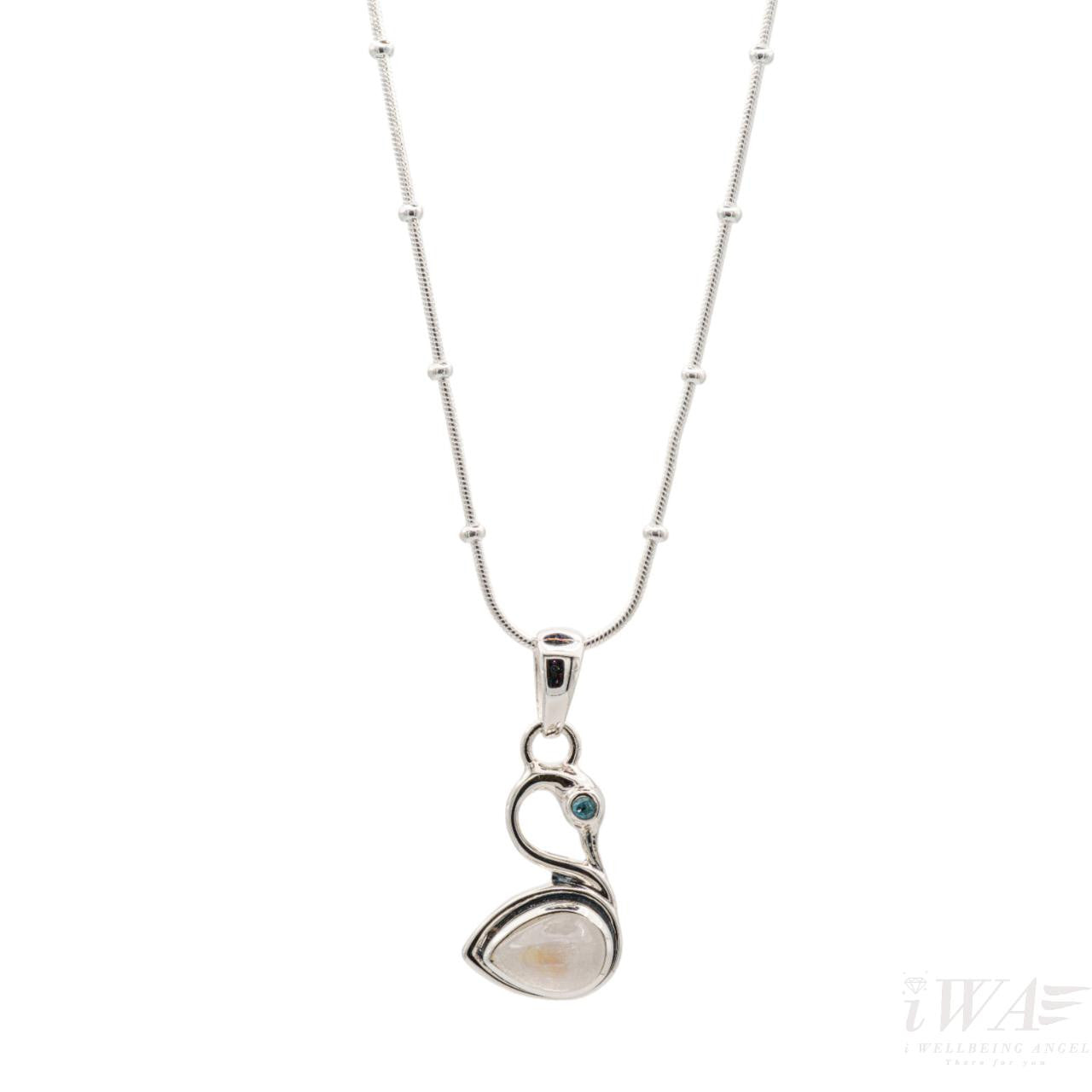 Rainbow Moonstone with Blue Topaz Swan Pendant Silver Jewellery