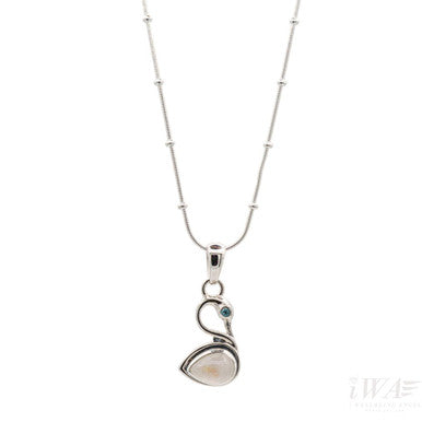 Rainbow Moonstone with Blue Topaz Swan pendant