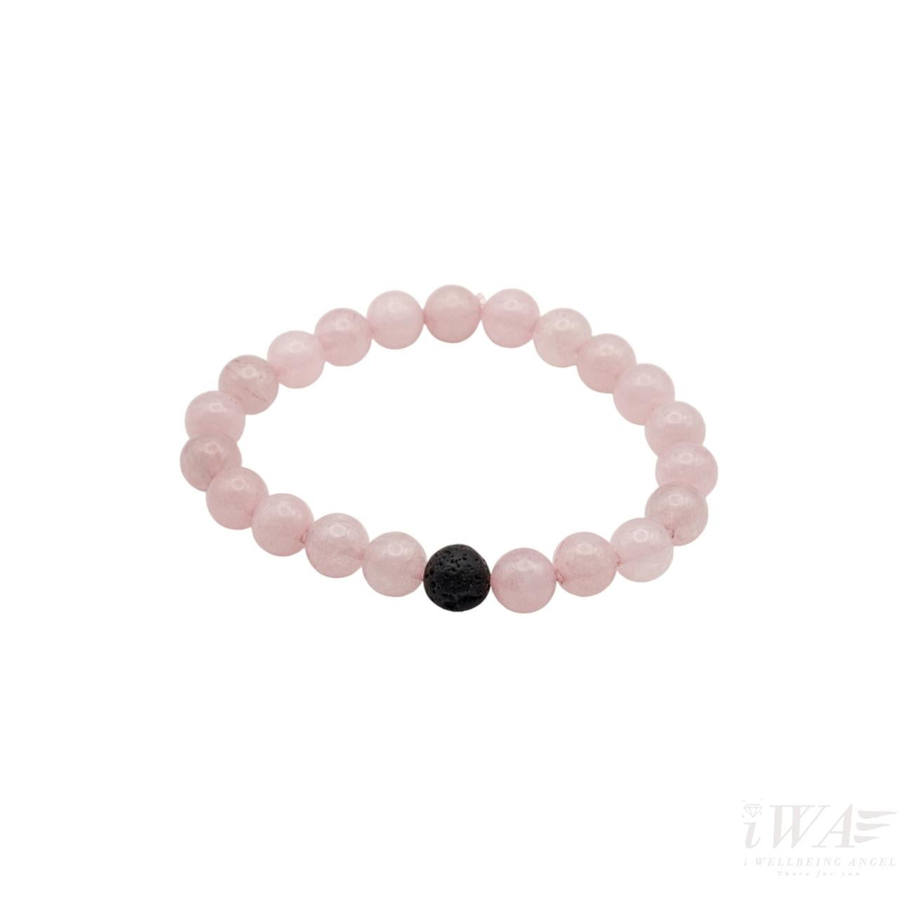 Rose Quartz Crystal Bracelet with Lava 8mm