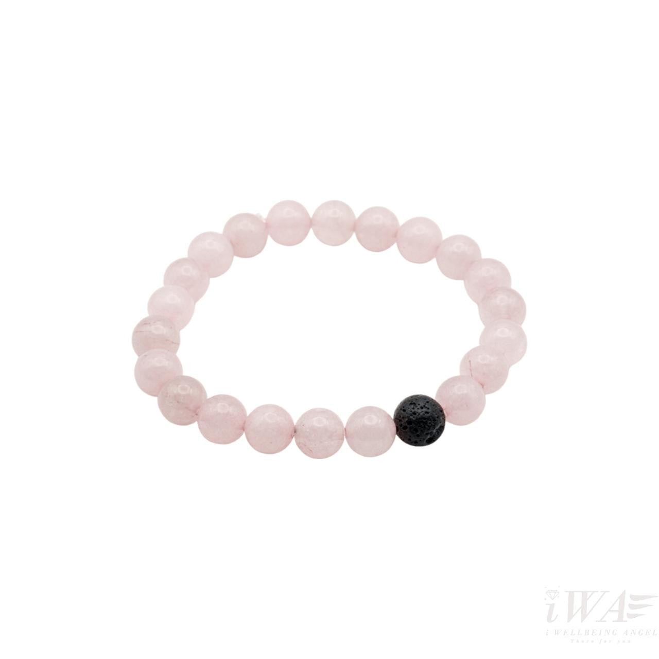 Rose Quartz Crystal Bracelet with Lava 8mm