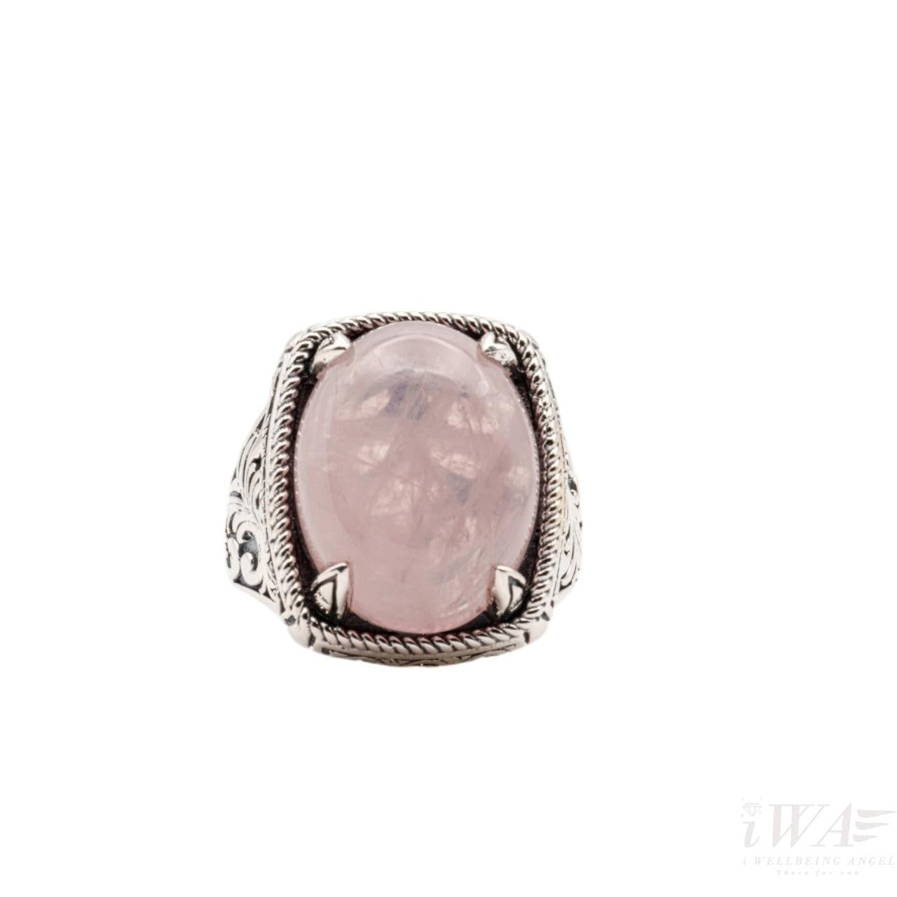 Rose Quartz Feuilles Ring Silver Jewellery