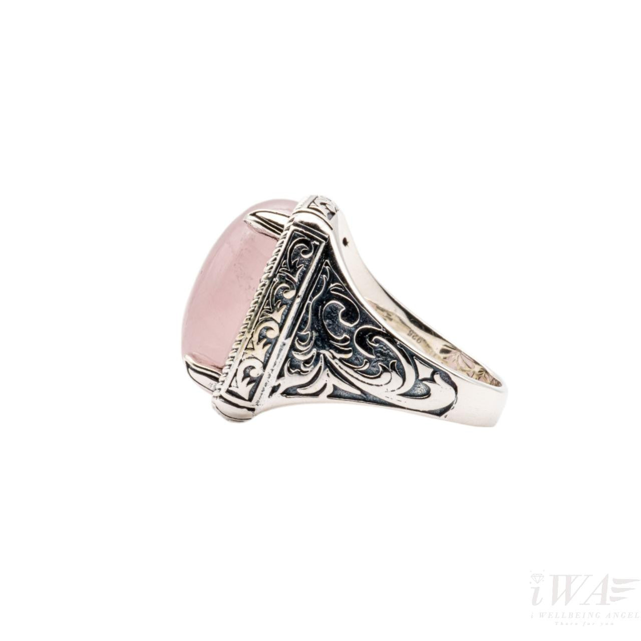 Rose Quartz Feuilles Ring Silver Jewellery