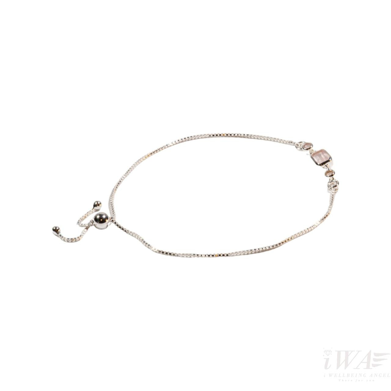 Silver Bracelet with Rose Quartz Slider Bracelet Quinque design
