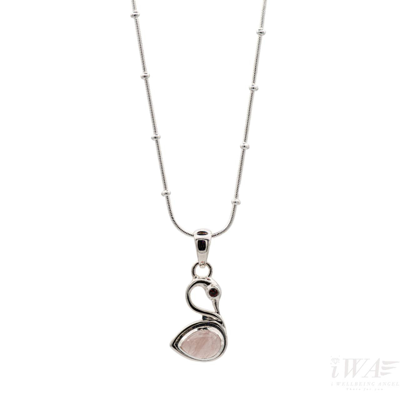 Rose Quartz with Garnet Swan Pendant Silver Jewellery