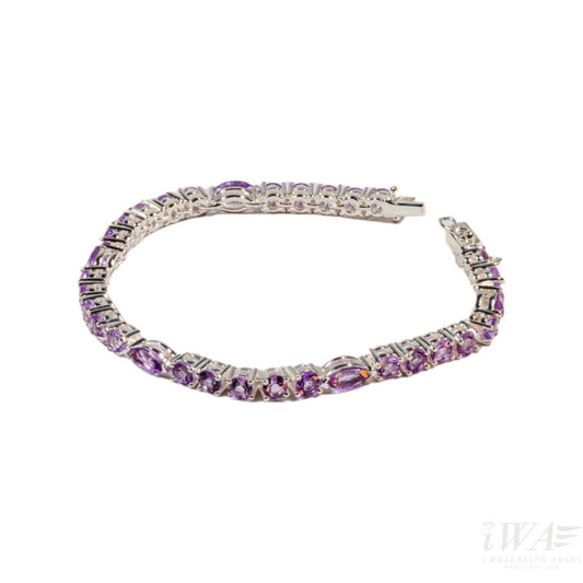 Silver Tennis Bracelet with Amethyst front