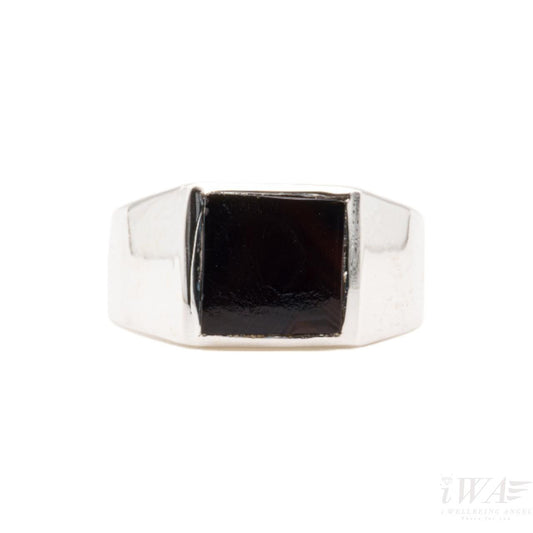 Black Onyx Carre Ring Silver Jewellery