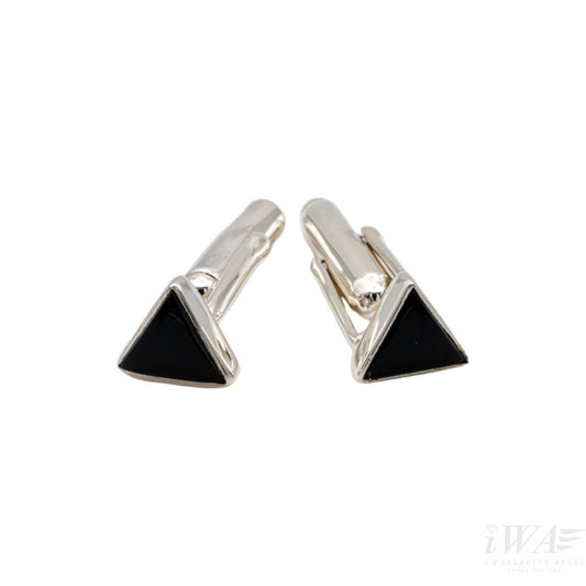 Black Onyx Triangulus Cufflinks Silver Jewellery