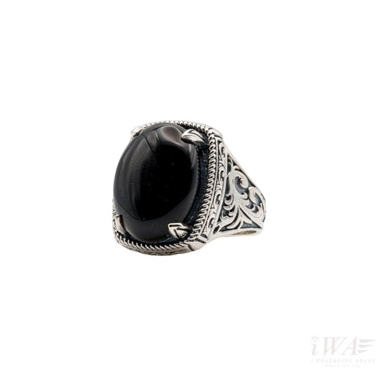 Black Onyx Feuilles Ring Silver Jewellery