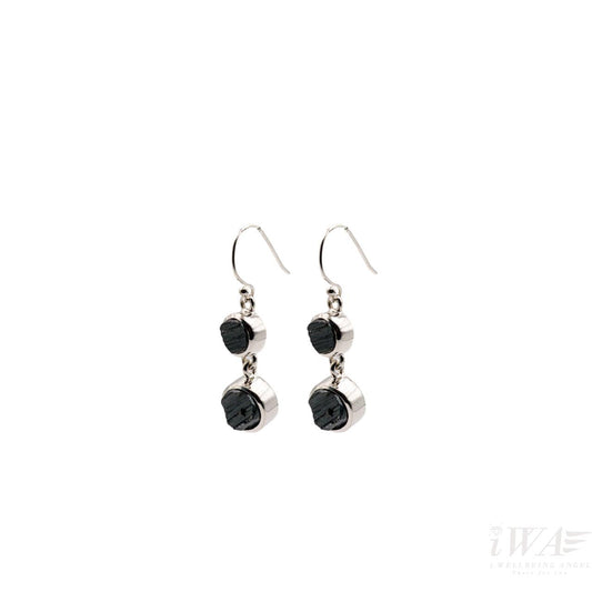 Black Tourmaline Dangle hook Earrings Silver Jewellery