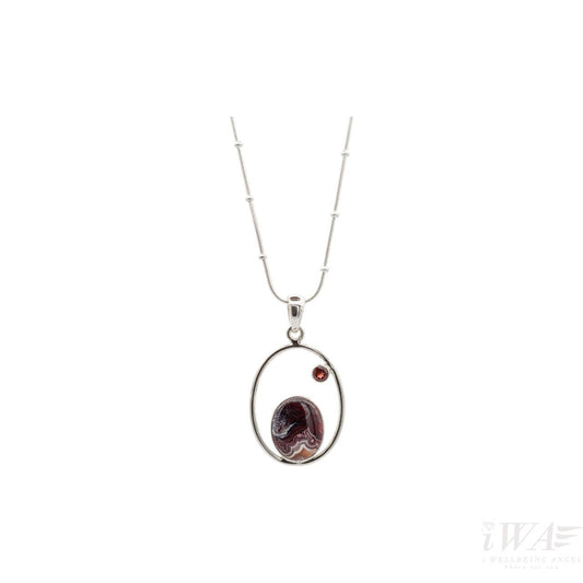 Crazy Lace Agate with Garnet Satellite Pendant Silver Jewellery