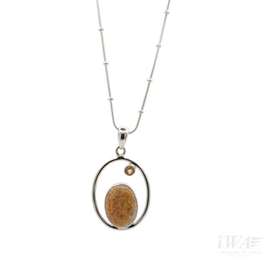 Fossil Coral with Citrine Satellite Pendant Necklace Silver Jewellery