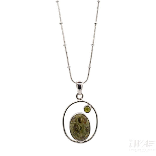 Idocrase with Rainforest Jasper  Satellite Pendant Silver Jewellery