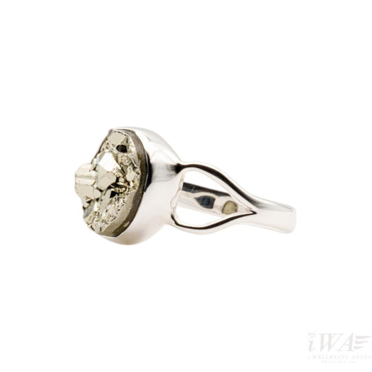 Pyrite Ring iWA's Oculus in Silver Jewellery angle view
