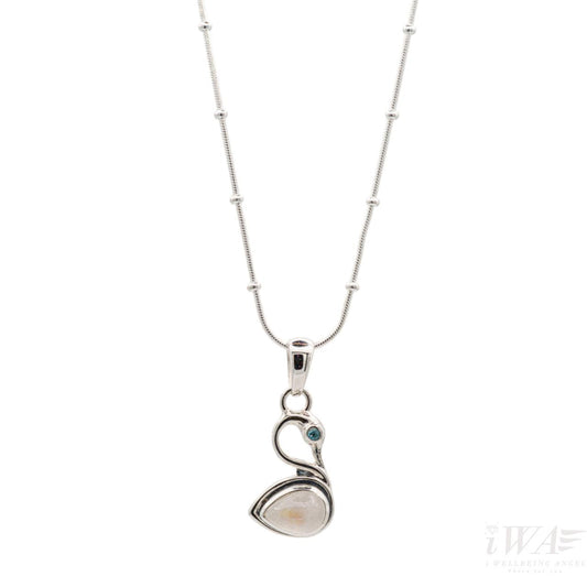 Rainbow Moonstone with Blue Topaz Swan Pendant Silver Jewellery