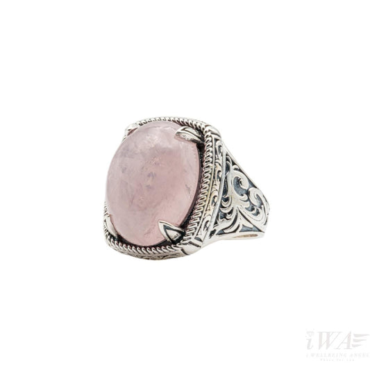 Rose Quartz Feuilles Ring Silver Jewellery
