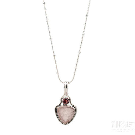 Rose Quartz with Garnet Heart Pendant Silver Jewellery