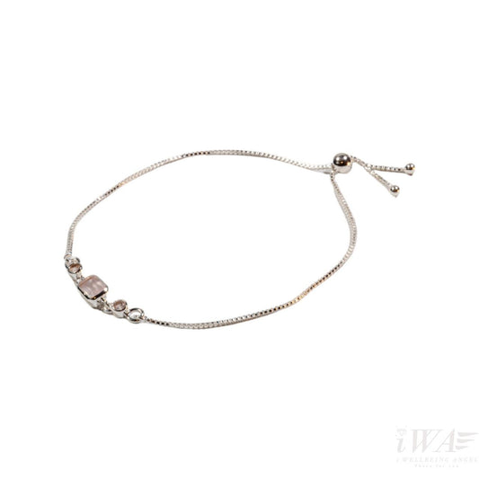Silver Bracelet with Rose Quartz Slider Bracelet Quinque design